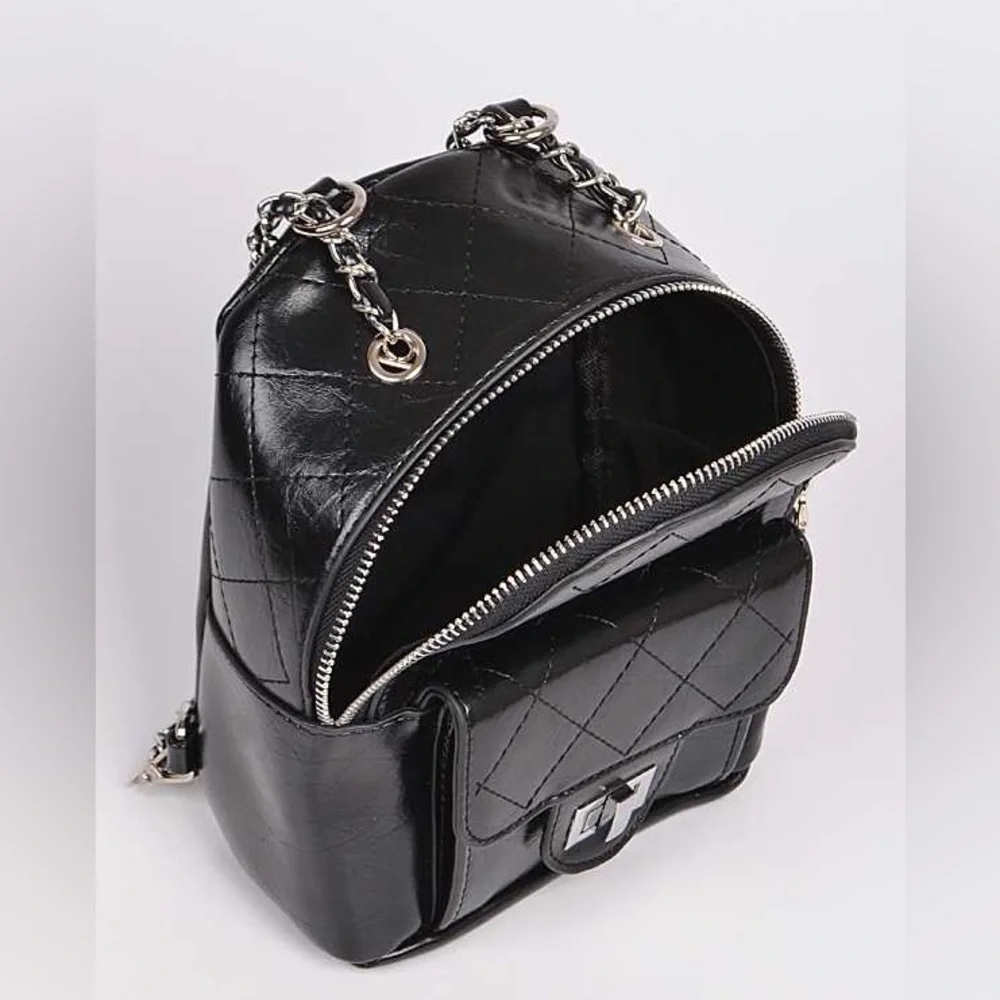 Black Vegan Leather Studded Spike Backpack Purse